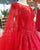 Elegant Red Lace Tulle Ball Gown Wedding Dresses with Full Sleeve 2018 Gorgeous Bridal Gowns with Cape