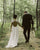 New A-Line V-Neck Short Sleeve Sweep Train Open Back Chiffon Beach Wedding Dress with Lace