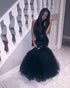 Sexy Navy Blue Mermaid Prom Dresses with Halter 2018 Sparkly Sequined Evening Party Gowns Tulle Ruffles