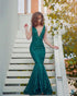 Sparkly Hunter Green Sequined Mermaid Evening Dresses with V-Neck 2018 Sexy Mermaid Prom Dress