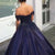 Navy Blue Satin Lace Ball Gown Prom Dresses with Flowers 2020 Collections