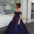 Navy Blue Satin Lace Ball Gown Prom Dresses with Flowers 2020 Collections