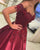 Burgundy Ball Gown Evening Dresses with Flowers Beaded