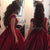 Burgundy Ball Gown Evening Dresses with Flowers Beaded