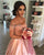 Pink Satin Prom Dresses Lace Appliqued A line Prom Gowns 2018
