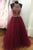 2018 Dark Wine Prom Dresses with Gold Beadings Long Tulle Party Gowns with Halter