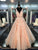 Coral Lace Prom Dresses with V Neckline Long Tulle Pageant Gowns with Beadings
