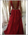 Backless Red Elastic Satin Long Prom Dresses Beaded Sexy V-Neck Pageant Gowns