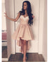 Sexy Champagne Prom Dresses with White Lace Strapless Hi-Lo Prom Party Gowns