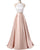 Simple Two Pieces Prom Dresses Satin Ruffles Long Prom Party Gowns 2018