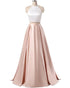 Simple Two Pieces Prom Dresses Satin Ruffles Long Prom Party Gowns 2018
