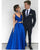 Two Pieces Prom Dresses Royal Blue Elastic Satin Ruffles Long Party Gowns 2018 Fashion