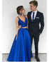Two Pieces Prom Dresses Royal Blue Elastic Satin Ruffles Long Party Gowns 2018 Fashion