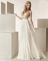 Sexy See Through Prom Dresses with Gold Beadings Ivory Chiffon 2018 A line Long Prom Gowns for Party