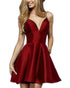 2019 Burgundy Satin Homecoming Dresses V-Neck Sexy Short Cocktail Dresses Mini Party Gowns