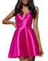 Fashion 2018 Fuchsia Satin Cocktail Dresses V-Neck Short Homecoming Dresses Party Gowns
