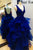 Sexy V Neckline Appliqued Lace A-line Prom Dresses Tiered Organza Skirt Long Backless Evening Gowns