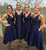 Elegant Navy Blue Satin Bridesmaid Dresses V-Neckline Hi-Lo Wedding Guest Party Gowns