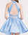 Two Piece Light Blue Satin Homecoming Dresses Lace Halter Open Back Party Gowns