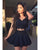 Sexy Black Short Two Piece Homecoming Dresses Appliqued Lace V-Neckline Party Gowns