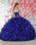 2019 Royal Blue Puffy Organza Quinceanera Dresses Beaded Sparkly Rhinestones Sheer Neckline Ruffles Ball Gown vestidos de quinceañera