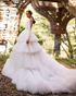 Elegant Satin Tulle Layer Skirts Celebration Wedding Dresses Ball Gowns Deep V-Neck Modest Bridal Gowns