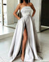 Sexy Strapless Satin Prom Dresses with Pockets 2019 New Long Prom Party Gowns Split Side