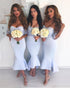 2019 Light Blue Cap Sleeve Lace Bridesmaid Dresses Mermaid Party Dress Ankle Length