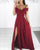 2019 Burgundy Satin Prom Dresses with Split Off The Shoulder Long Pageant Gowns New