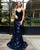 Sexy Backless Burgundy Mermaid Prom Dresses V-Neck Lace Sequined Bodice Party Gowns 2019