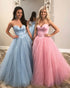 Elegant 2019 Pink Tulle Prom Dresses Pearls Sweetheart Long Prom Gowns for Party
