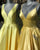 2020 Elegant Yellow Satin Ball Gown Prom Dresses Deep V-Neck Long Prom Party Gowns