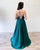 Simple Dark Green Silk Like Satin Prom Dresses Split Side Sexy Long Party Gowns V-Neck
