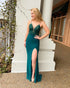 Sexy Dark Green Mermaid Prom Dresses Split Side Lace Appliques Long Prom Gowns V-Neck