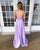 Sexy Light Purple Chiffon A-line Prom Dresses with Lace Appliques Long Prom Gowns Backless