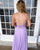 Sexy Light Purple Chiffon A-line Prom Dresses with Lace Appliques Long Prom Gowns Backless