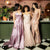 2019 Plus Size Satin Prom Dresses with V-Neck Long Prom Gowns Homecoming Dress Split