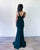 Sexy Dark Green Mermaid Prom Dresses V-Neck Lace Appliques Beaded Long Prom Gowns Slit