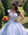 Elegant Lace Wedding Dress Ball Gown Cap Sleeve Appliques Bridal Gowns with Sheer V-Neck