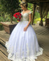 Unique 2019 White Lace Wedding Dresses with Ivory Lace Appliques Sexy Bridal Ball Gowns