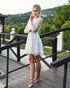 Sexy Short Beach Wedding Dresses with Full Sleeve Mini-Length V-Neck Lace Wedding Gowns