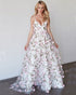 Elegant 3D Floral Gown Prom Dresses Sexy V-Neck Spaghetti Straps Long Homecoming Dress 2020