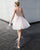 Sexy Light Champagne Short Wedding Dress with 3D Flowers Sheer Tulle Back Ball Gowns Ruffles