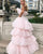Strapless Pink Tulle Layered Skirts Wedding Dress A-line Bodice Ruffles Elegant Bridal Gowns