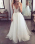 2020 See Through Lace V-Neck Wedding Dresses Appliques Backless Tulle Ruffles Bridal Dress