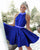 Fashion 2019 Halter Neckline Short Homecoming Dresses with Pearls Beaded Satin Prom Gowns