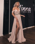 Off The Shoulder Dirty Pink Prom Dresses Beaded Chiffon Long Prom Gowns with Split Side