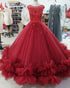 Fashion Burgundy Quinceanera Dresses Beaded Tulle Ruffles Ball Gowns Sweet 16 Dress vestidos de quinceañera