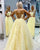 Yellow Lace Prom Dresses with Spaghetti Sexy A-line Long Tulle Prom Gowns for Party