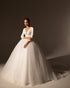 White Tulle Skirt Wedding Dresses with Long Sleeve Deep V-Neck 2021 Ball Gown Bridal Dress